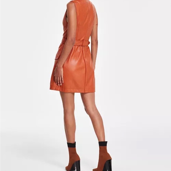 Avec Les Filles Belted Faux Leather Utility Mini Dress *NWT* - Picture 3 of 4